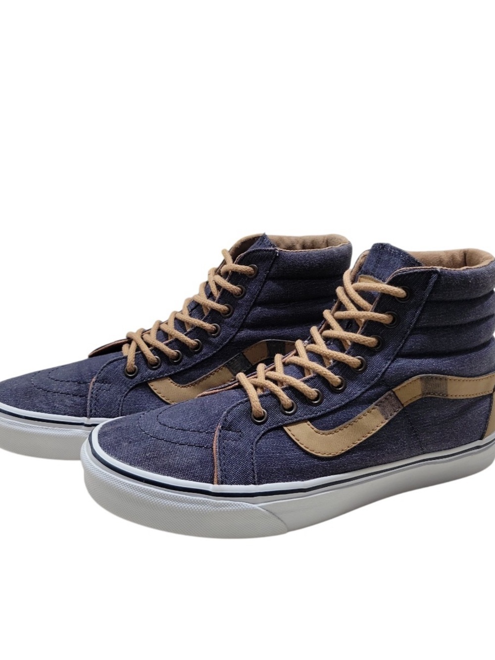 Vans High-Top Canvas Sneakers in Navy Denim with Tan Accents Sz(9M) Sz(10.5W)